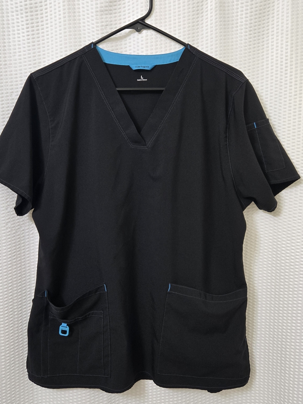 Carhartt Force Cross-Flex Women's V-Neck Scrub Top Black Teal Size L